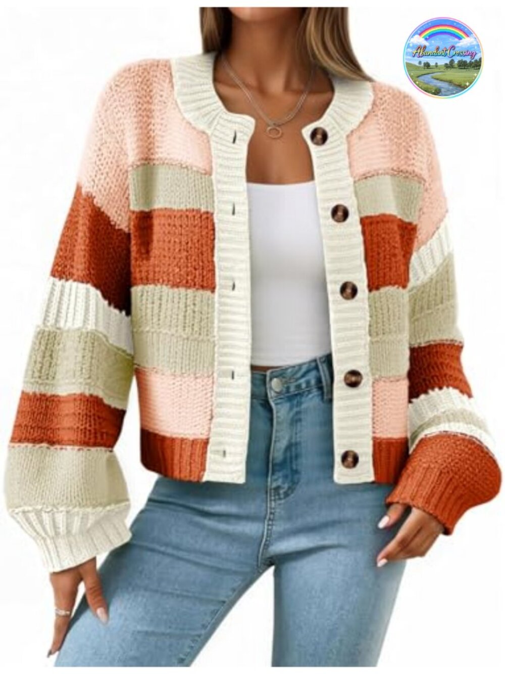 Womens Striped Chunky Cardigan Oversized Button Down Knit Sweater